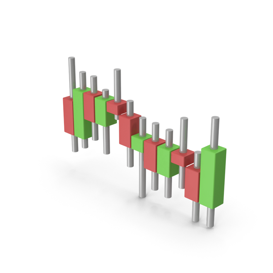 A three-dimensional candlestick chart, drawn as physical blocks